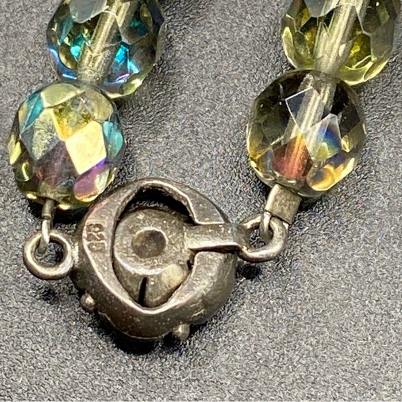 Crystal AB Beads Faux Pearls Necklace Sterling Clasp - Picture 4 of 7